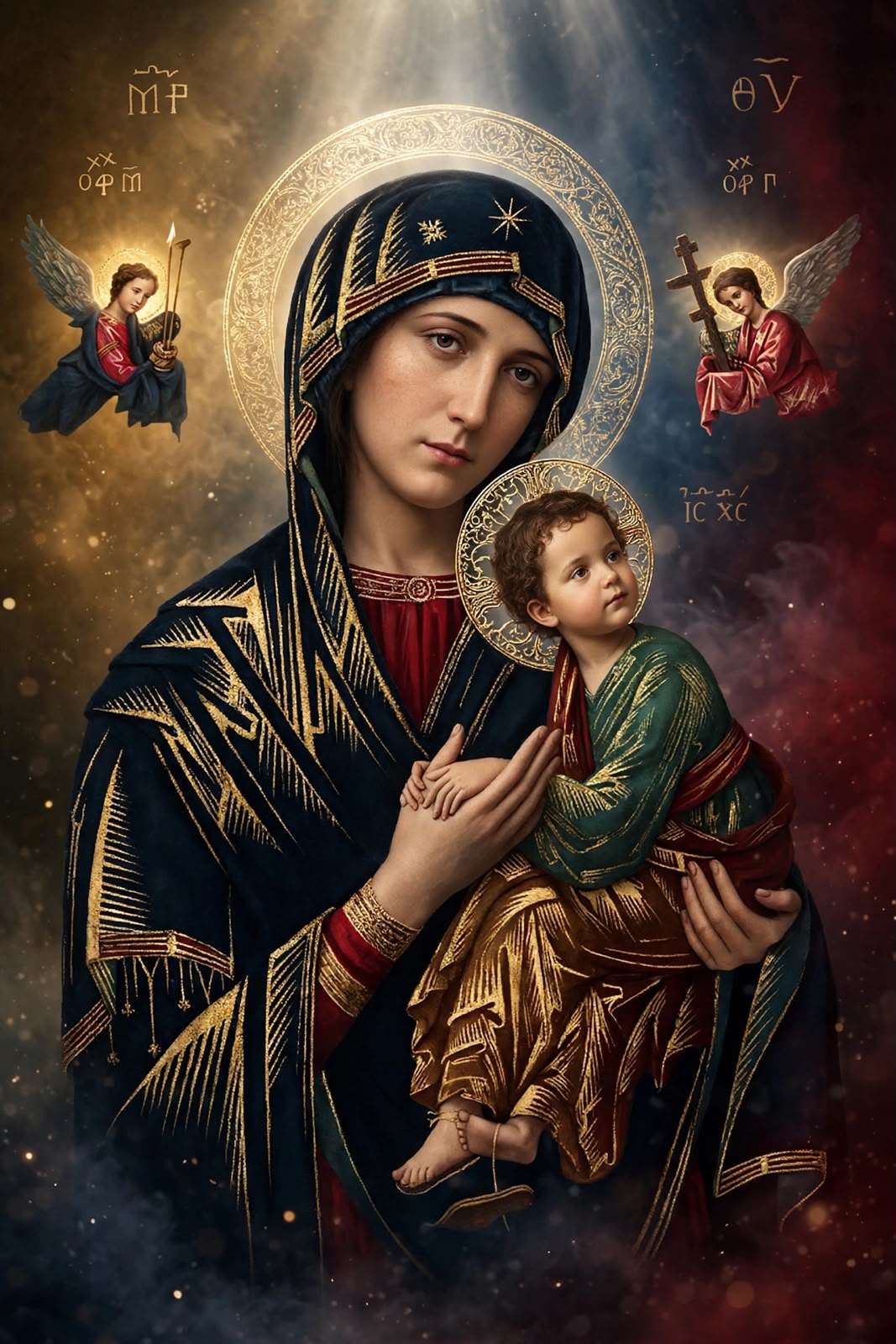 Nossa Senhora do Perpétuo Socorro com o Menino Jesus e os arcanjos